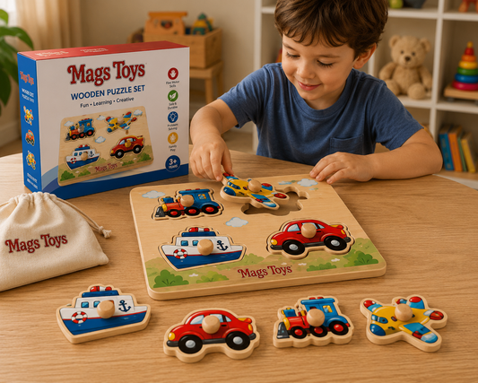 Mags Toys Wooden Vehicles Puzzle Set
