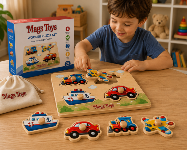 Mags Toys Wooden Vehicles Puzzle Set