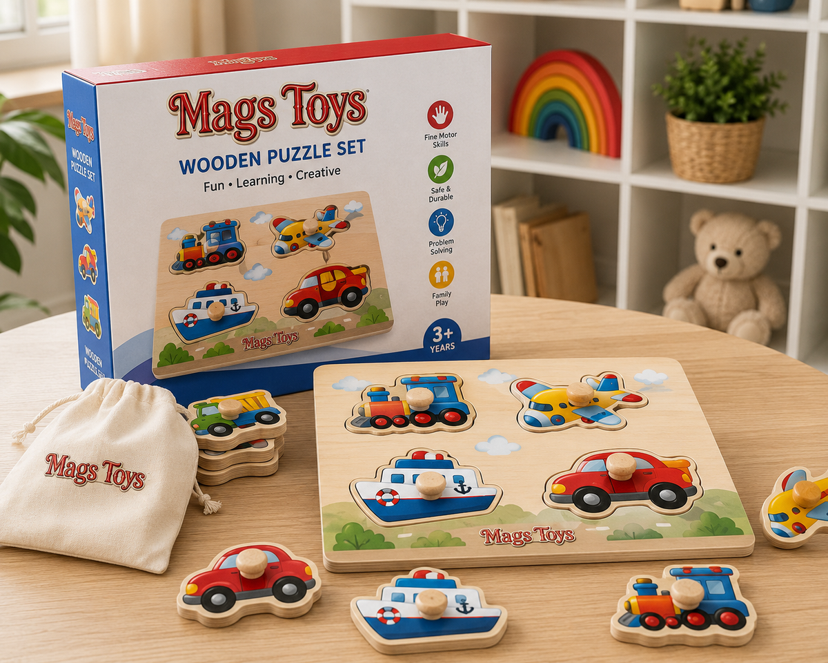 Mags Toys Wooden Vehicles Puzzle Set
